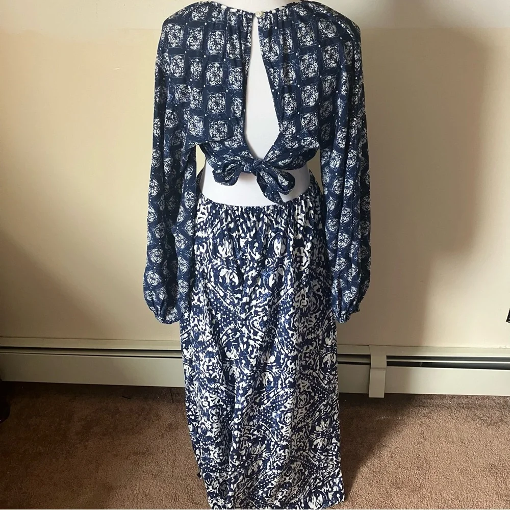 Abercrombie & Fitch Blue Long-Sleeve Plunge Cutout Maxi Dress size XS